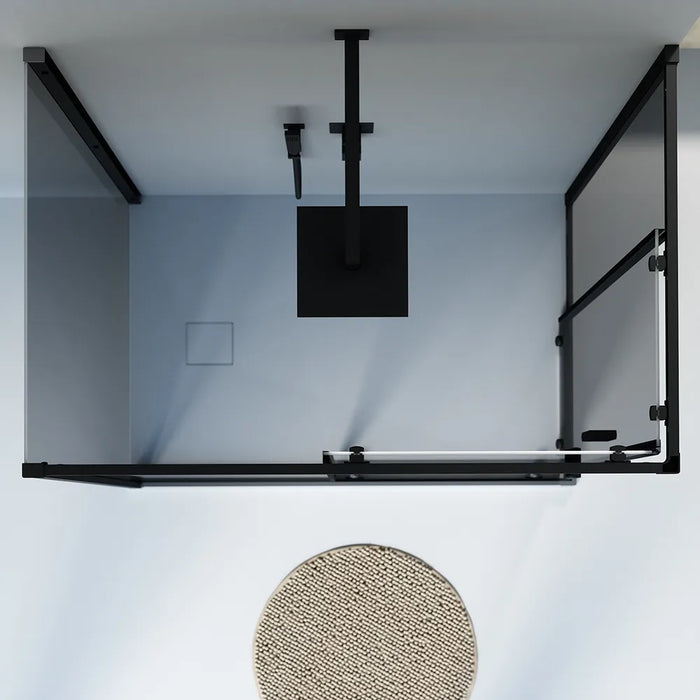 Box doccia nero opaco 3 lati 90x90x90cm con doppio scorrevole e vetro 6mm fumè h185cm | Tonga