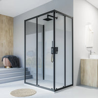 Box doccia nero opaco 3 lati 70x120x70cm con doppio scorrevole e vetro 6mm trasparente h185cm | Tonga