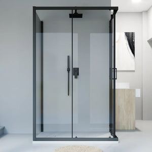 Box doccia nero opaco 3 lati 80x120x80cm con doppio scorrevole e vetro 6mm trasparente h185cm | Tonga