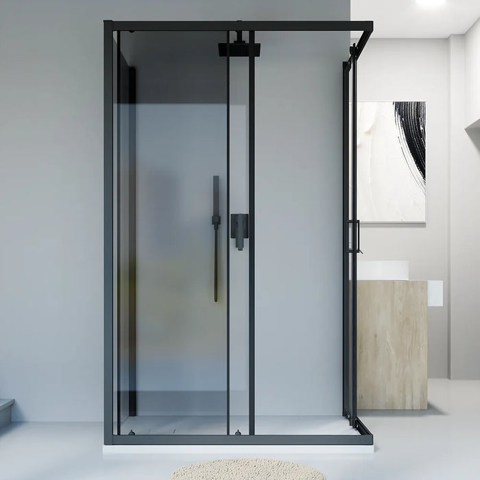 Box doccia nero opaco 3 lati 70x70x70cm con doppio scorrevole e vetro 6mm trasparente h185cm | Tonga