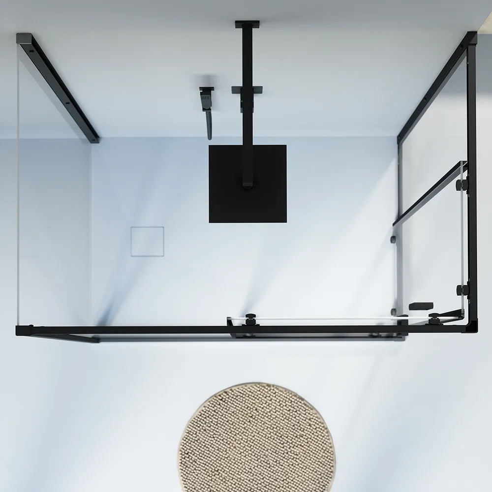 Box doccia nero opaco 3 lati 70x70x70cm con doppio scorrevole e vetro 6mm trasparente h185cm | Tonga