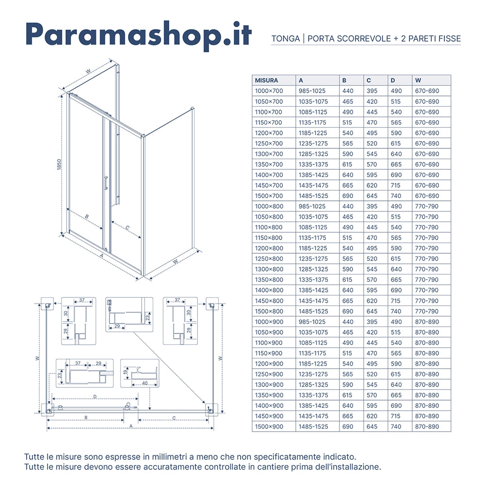 Box doccia 105x70 cm scorrevole vetro 6mm trasparente profili cromati h185 | Tonga