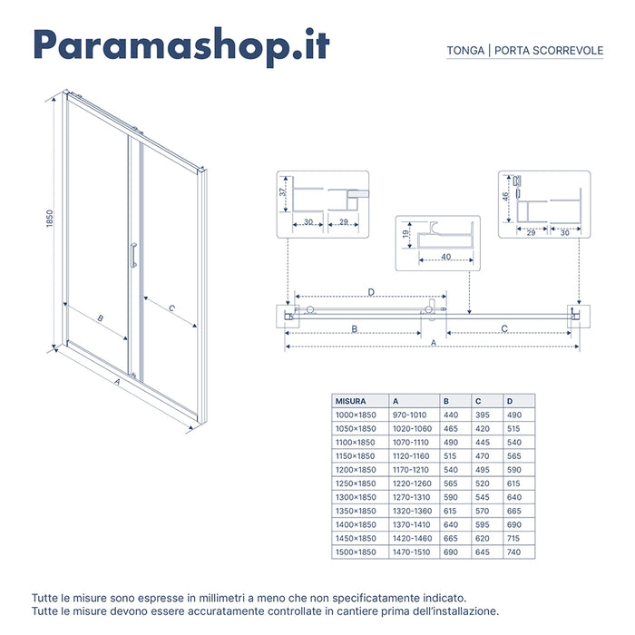 Nicchia doccia 115 cm scorrevole profili nero opaco vetro 6mm trasparente h185 | Tonga