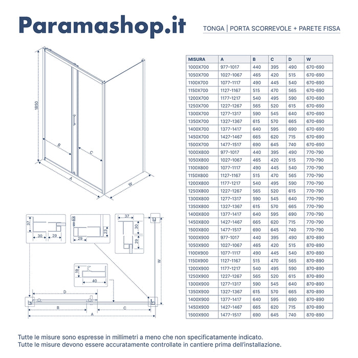 Box doccia 135x70 cm  scorrevole vetro 6mm trasparente profili nero opaco h185 | Tonga