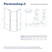Box doccia semicircolare 80x100 cm profili nero opaco vetro 6mm trasparente h185 | Tonga