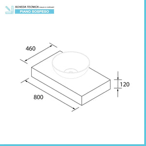 Top per lavabo da 80 cm in legno MDF rovere bali Sumo