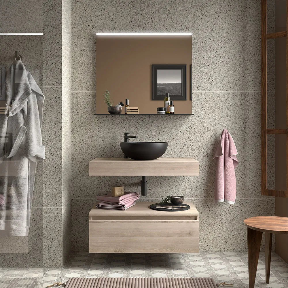 Top per lavabo da 80 cm in legno MDF rovere bali Sumo
