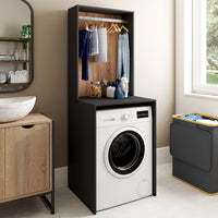 IDMarket - Top WALLIS per lavatrice con spazio per appendere, nero e legno effetto faggio