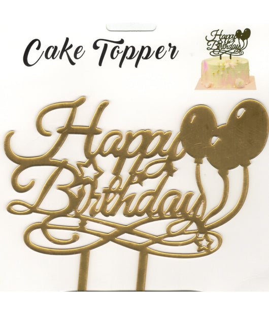 Topper Decorazione Per Torte Happy Birthday Con Palloncini Color Oro Cake Design         