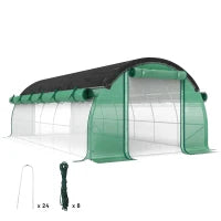 Serra a Tunnel 6 x 3 x 2 m con Rete Parasole, Pareti Laterali Arrotolabili, Copertura in Plastica, Struttura in Acciaio, Verde