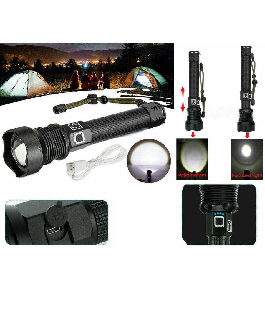 Torcia 258000w Tattica/militare Led T6 Ricaricabile Zoom Doppia Batteria P516-p70         