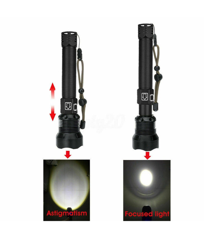 Torcia 258000w Tattica/militare Led T6 Ricaricabile Zoom Doppia Batteria P516-p70         