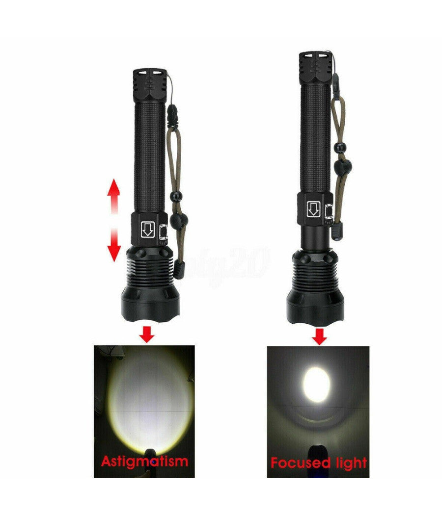 Torcia 258000w Tattica/militare Led T6 Ricaricabile Zoom Doppia Batteria P516-p70         