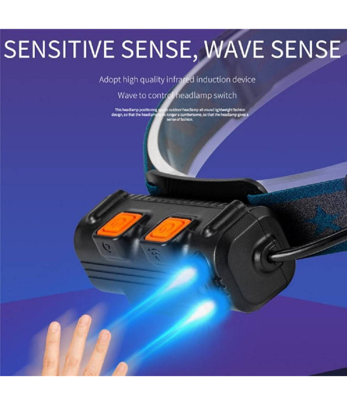 Trade Shop - Torcia Da Testa Frontale Sensore Movimento 68 Led Luce Bianca Rossa Blu -