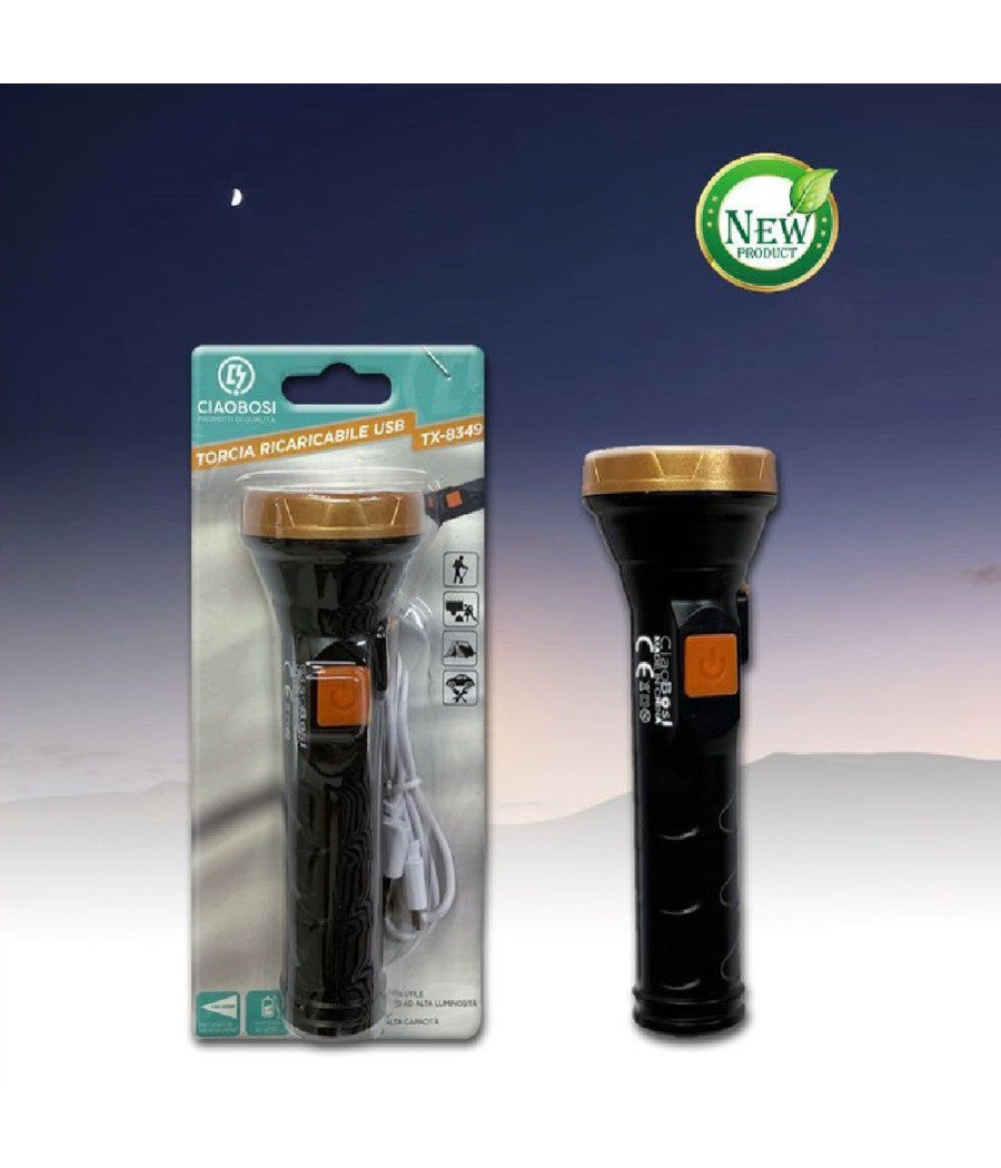 Torcia Elettrica Luce Led Ricaricabile Usb Per Escursionismo Campeggio Tx-8349         