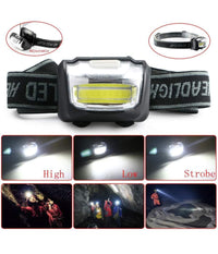 Torcia Frontale Cob Da 3w 110lmn A Led Per Trekking Sport Lavoro Ricaricabile         