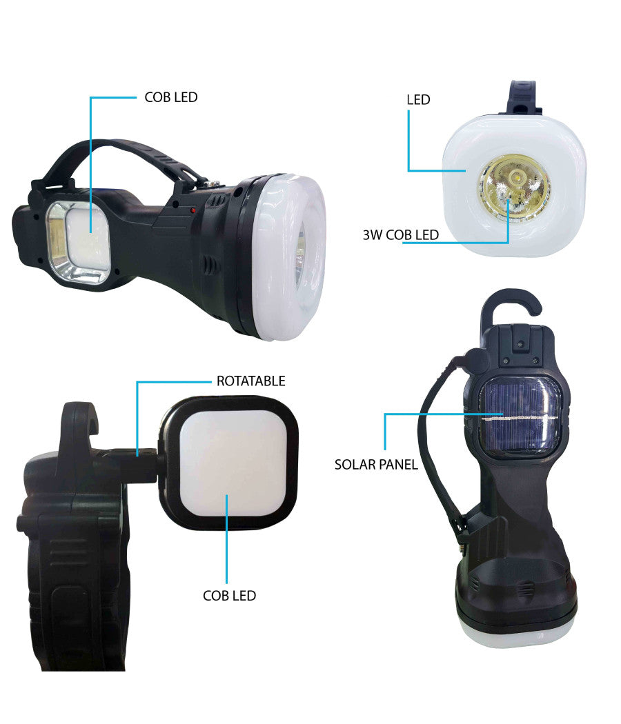 Torcia Lampada Emergenza 26 Led Smd Cob Ricaricabile Portatile Pannello Solare         