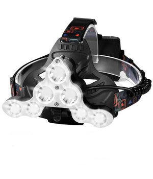 Torcia Lampada Frontale 7 Led Ricaricabile Pesca Grotte Fascio Luce Bianca         