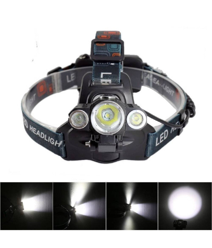 Torcia Lampada Frontale Led Ricaricabile 3led 5000 Lumen Cree T6 100mt 180° 1825         