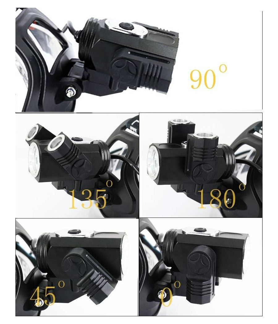 Torcia Lampada Frontale Led Ricaricabile 3led 5000 Lumen Cree T6 100mt 180° 1825         