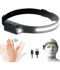 Torcia Lampada Frontale Ricaricabile A Led Cob 350lm Con Sensore Di Movimento         