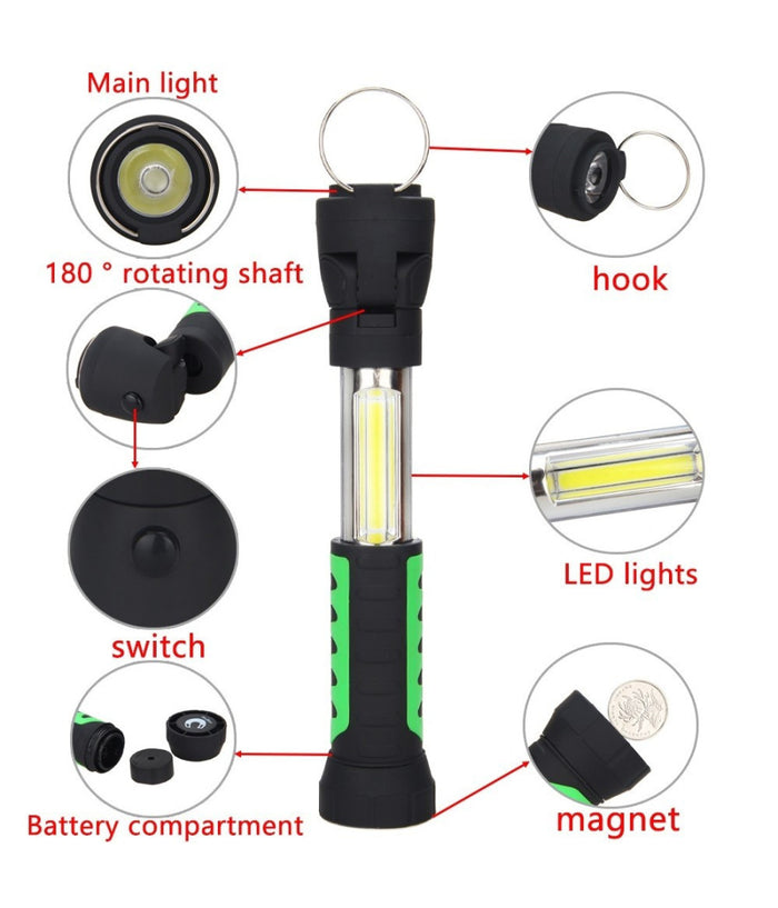 Torcia Lampada Portatile Ricaricabile Led Strip Cob Base Calamitata Allungabile         