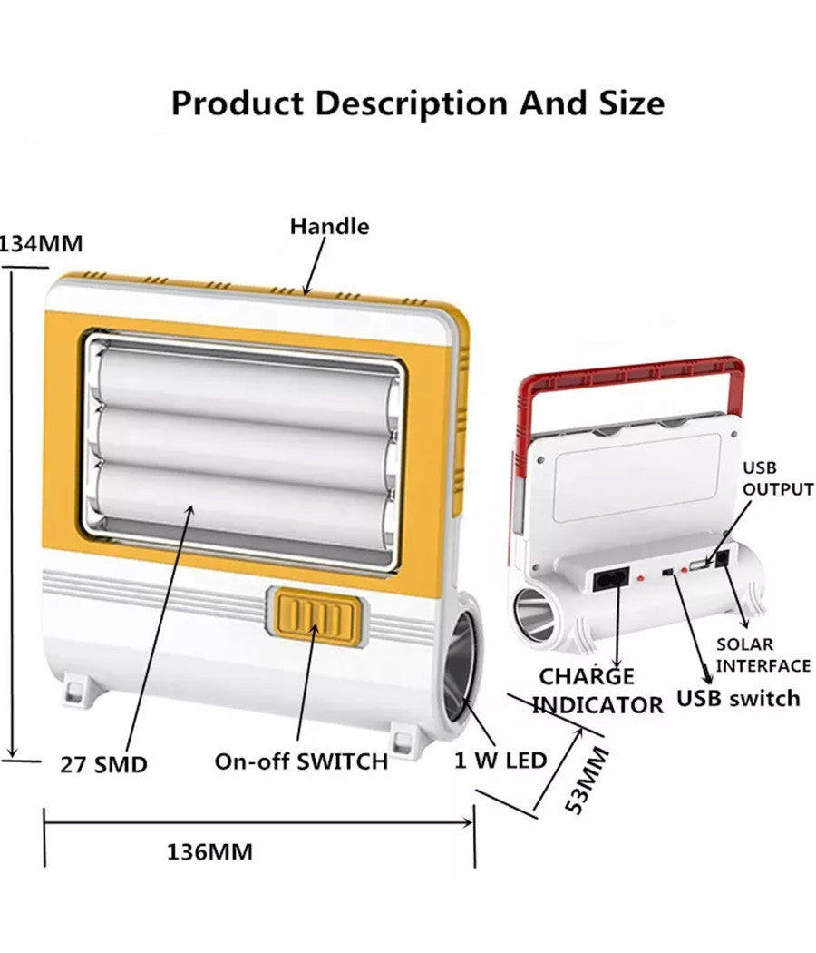 Torcia Lanterna Lampada Ricaricabile 27 Led Multifunzionale Caricatore Emergenza         