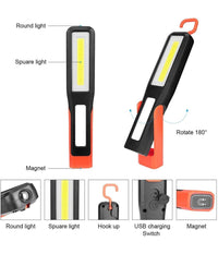 Torcia Lavoro Cob A Led Lanterna Ricarica Usb Gancio Magnetica Auto Campeggio         
