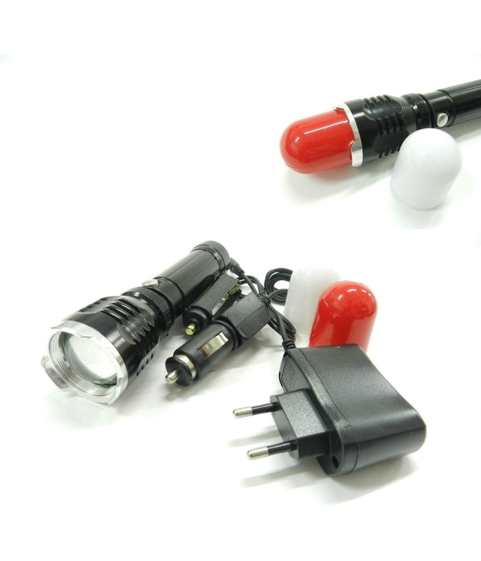 Torcia Led A Luce Bianca 800 Lmn Con Segnalatore Di Emergenza Con Caricabatterie         