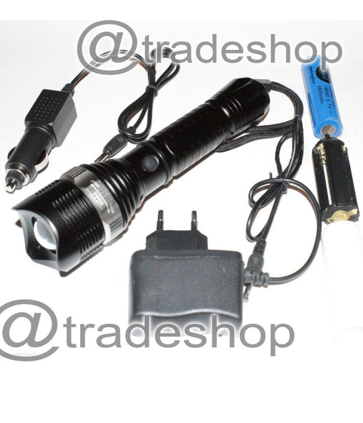 Torcia Led Alluminio 15000 W Ricaricabile 3.7v Con Segnalatori Di Emergenza         