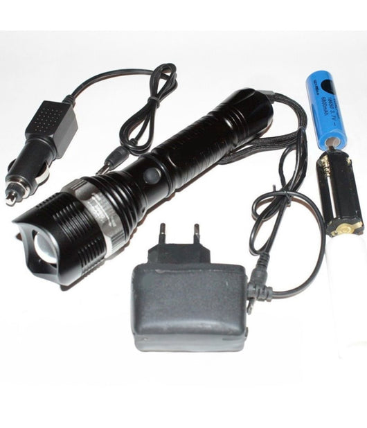 Torcia Led Alluminio 15000 W Ricaricabile 3.7v Con Segnalatori Di Emergenza         