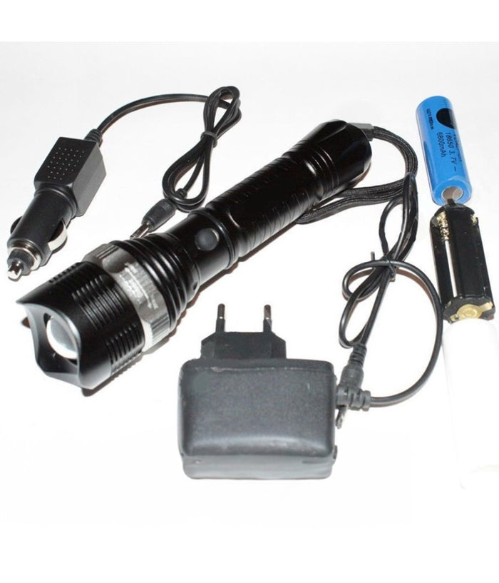 Torcia Led Alluminio 15000 W Ricaricabile 3.7v Con Segnalatori Di Emergenza         