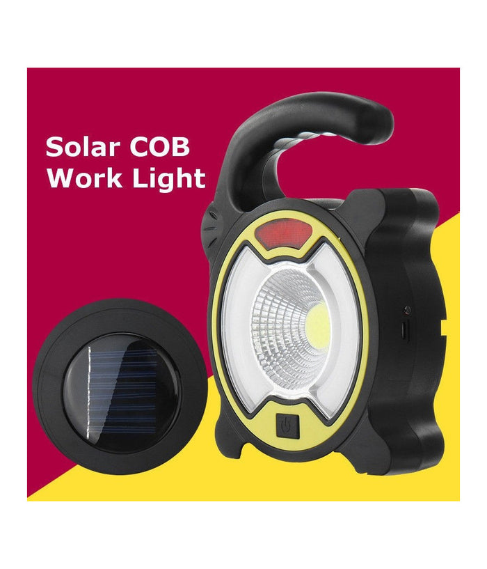 Torcia Led Cob Emergenza Luce Faro Da Lavoro Ricaricabile Con Pannello Solare         