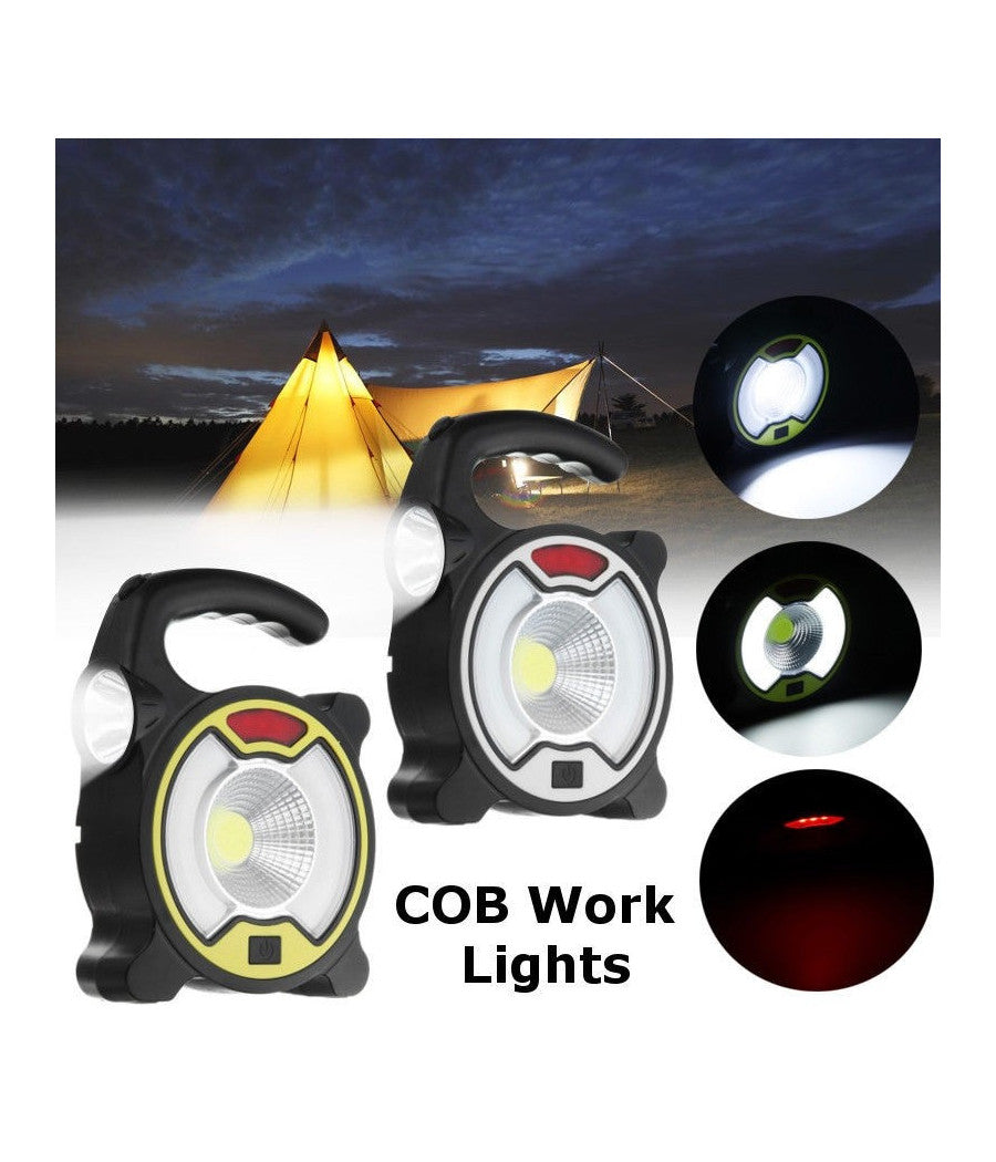 Torcia Led Cob Emergenza Luce Faro Da Lavoro Ricaricabile Con Pannello Solare         
