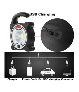 Torcia Led Cob Emergenza Luce Faro Da Lavoro Ricaricabile Con Pannello Solare         