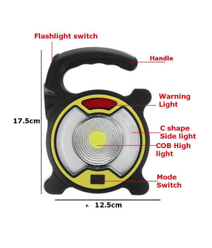 Torcia Led Cob Emergenza Luce Faro Da Lavoro Ricaricabile Con Pannello Solare         