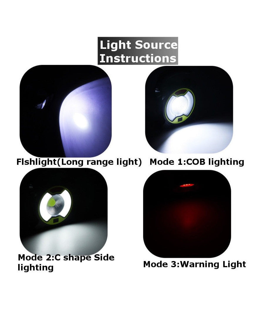 Torcia Led Cob Emergenza Luce Faro Da Lavoro Ricaricabile Con Pannello Solare         