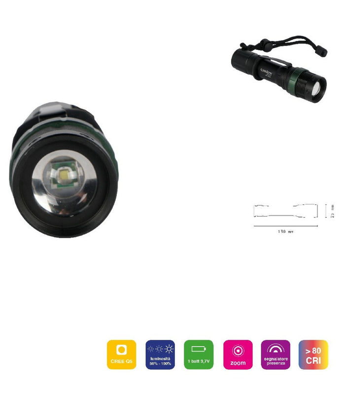 Torcia Led Cree Q5 Ricaricabile Per Casa Campeggio Escursioni Con Gancio Dt-2121         