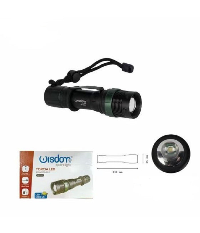 Torcia Led Cree Q5 Ricaricabile Per Casa Campeggio Escursioni Con Gancio Dt-2121         