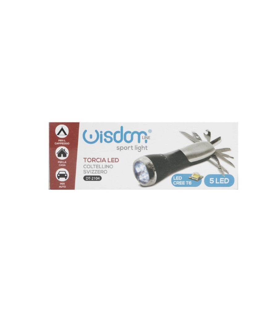 Torcia Led Cree T6 5 Led Ricaricabile Con Coltellino Svizzero Campeggio Dt-2104         