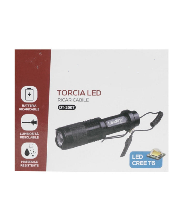 Torcia Led Cree T6 Batteria Ricaricabile Usb Auto Luminosita' Regolabile Dt-2007         