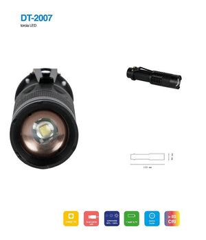 Torcia Led Cree T6 Batteria Ricaricabile Usb Auto Luminosita' Regolabile Dt-2007         