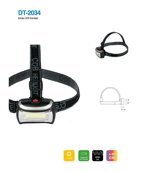 Torcia Led Frontale Testa 3w Led Fari Cob Escursioni Pesca Luce Regolabile Dt-2034         