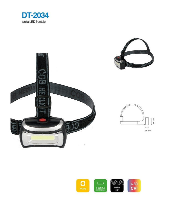Torcia Led Frontale Testa 3w Led Fari Cob Escursioni Pesca Luce Regolabile Dt-2034         
