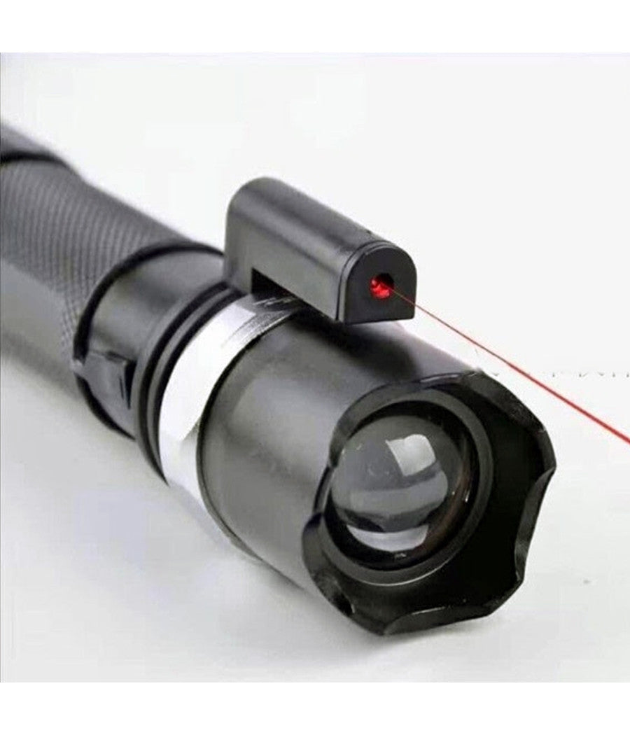 Torcia Led Militare Cree Tattica Con Zoom Ricaricabile Con Laser Rosso         