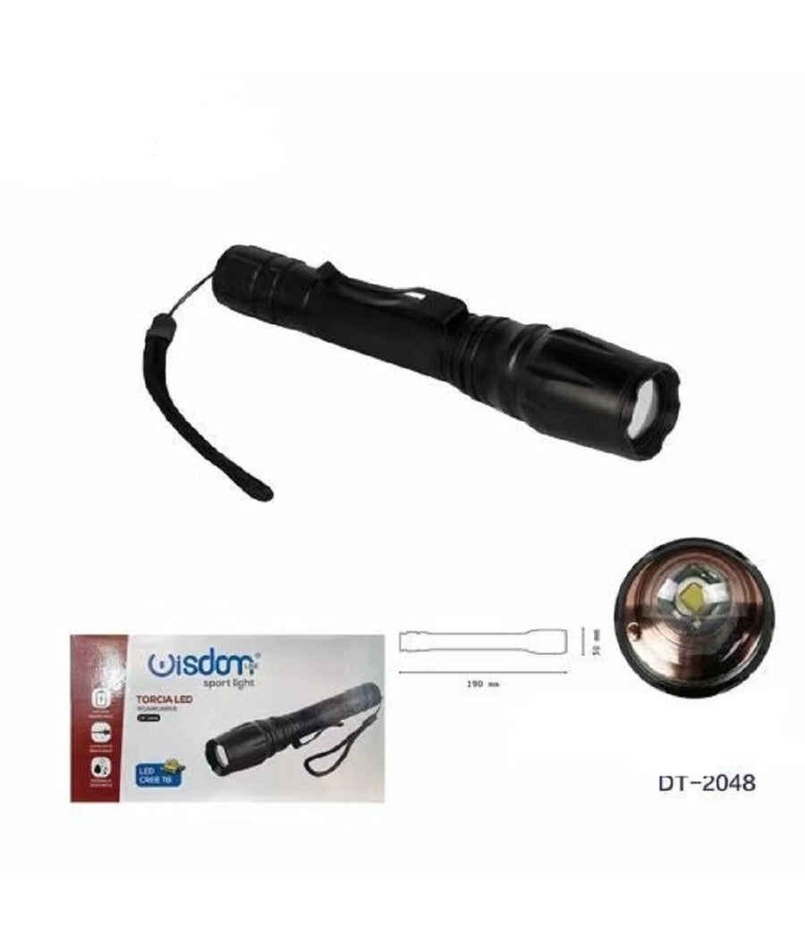 Torcia Led Ricaricabile Cree T6 Luce Regolabile Casa Campeggio Escursioni Dt-2048         