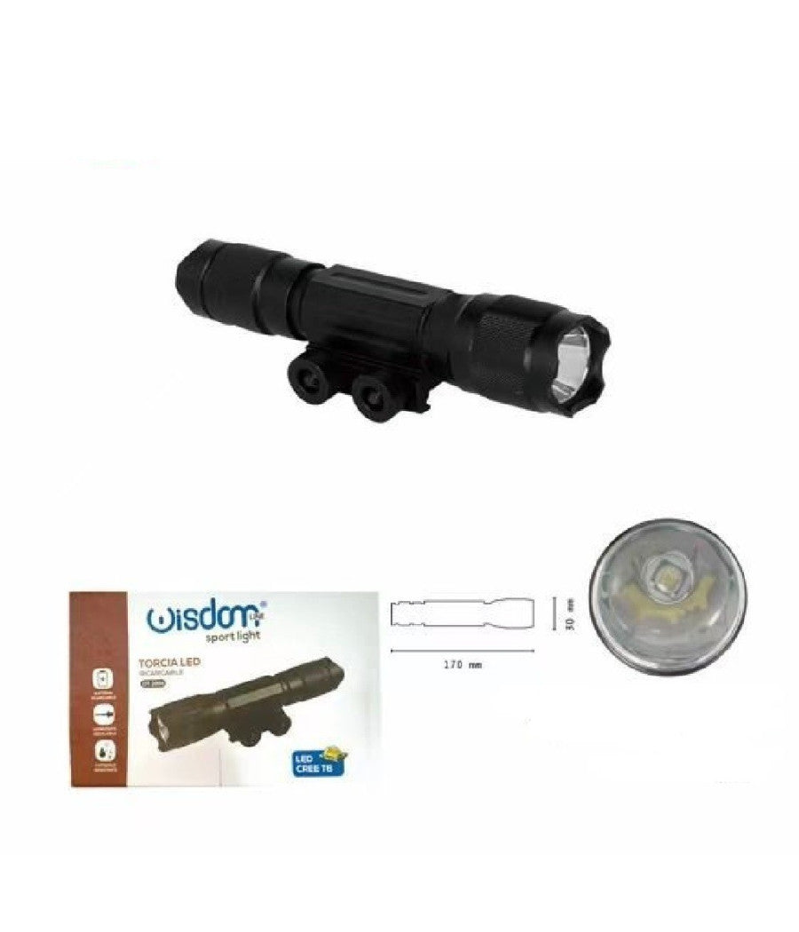 Torcia Led Ricaricabile Cree T6 Regolabile Militare Con Mirino Per Fucile Dt2006         