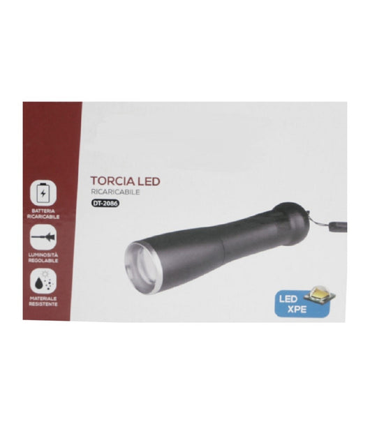 Trade Shop - Torcia Led Ricaricabile Luce Led Chip Xpe Luminosita Regolabile Gancetto Dt-2086 -