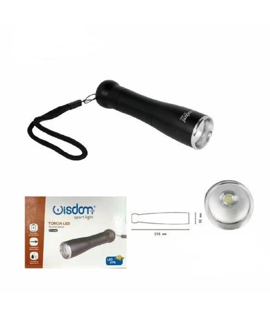 Trade Shop - Torcia Led Ricaricabile Luce Led Chip Xpe Luminosita Regolabile Gancetto Dt-2086 -