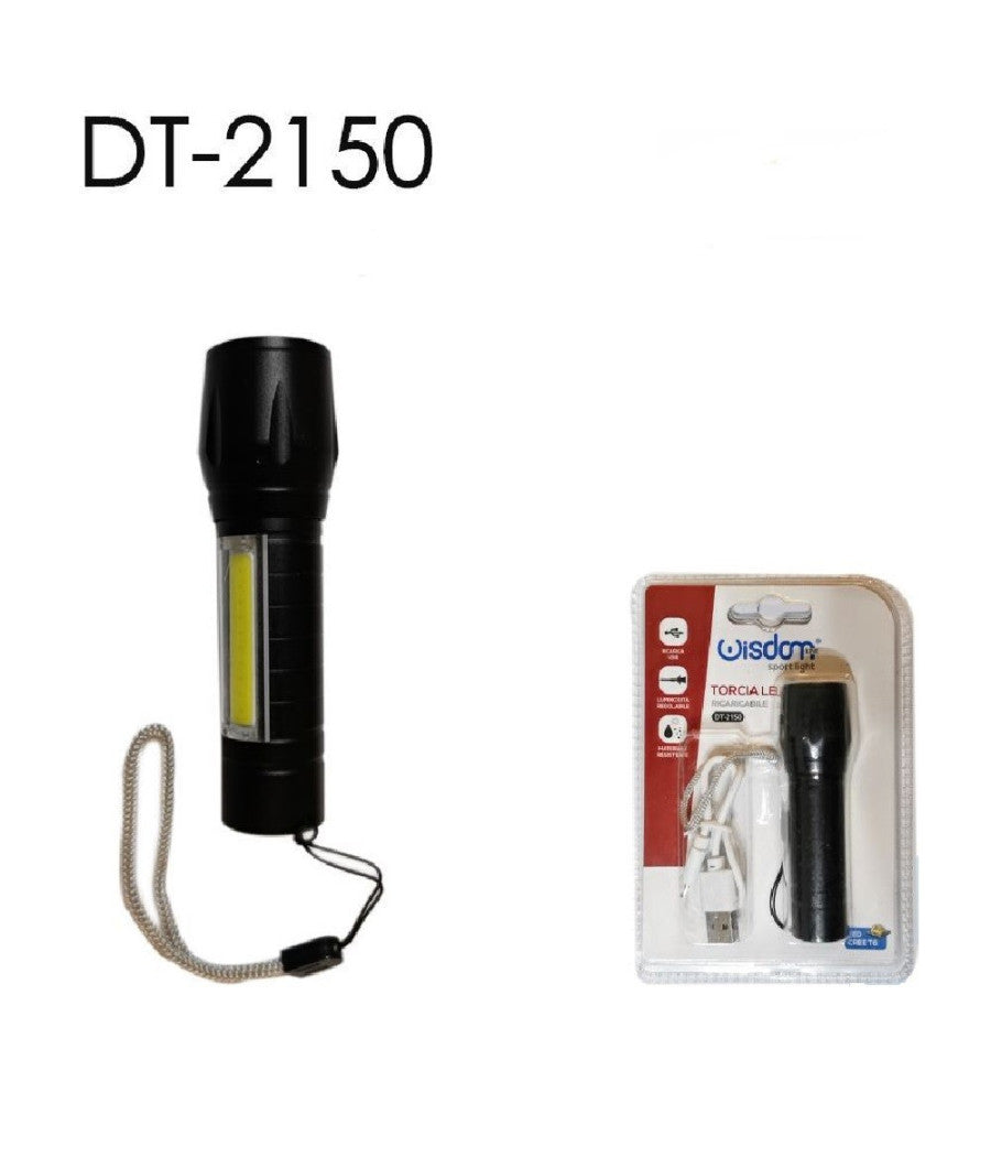 Torcia Led Ricaricabile Usb Cree T6 Luce Regolabile Campeggio Escursioni Dt-2150         